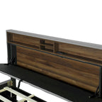 Lit plateforme capitonné gris/beige avec tête de lit de rangement, lit gigogne Twin XL et 2 tiroirs, pour 1 à 2 personnes