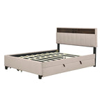 Lit plateforme capitonné gris/beige avec tête de lit de rangement, lit gigogne Twin XL et 2 tiroirs, pour 1 à 2 personnes