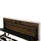 Lit plateforme capitonné gris/beige avec tête de lit de rangement, lit gigogne Twin XL et 2 tiroirs, pour 1 à 2 personnes