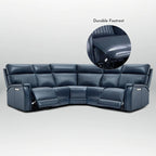 Canapé d'angle inclinable électrique 2 places en cuir véritable, crème/bleu, avec ports USB et USB-C