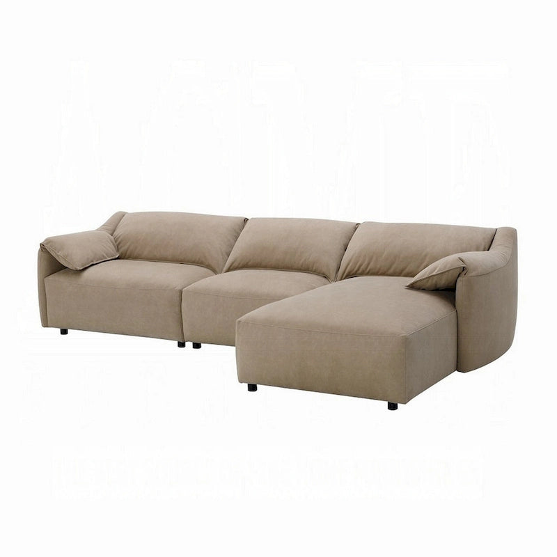 Canapé d'angle Vety, accoudoir coussin, cuir nubuck marron clair