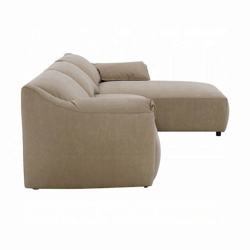 Canapé d'angle Vety, accoudoir coussin, cuir nubuck marron clair