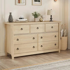 Commode naturelle à 7 tiroirs pour salon, chambre à coucher, entrée