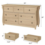 Commode naturelle à 7 tiroirs pour salon, chambre à coucher, entrée