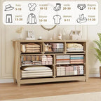Commode naturelle à 7 tiroirs pour salon, chambre à coucher, entrée