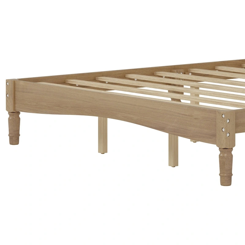 Lit plate-forme Queen avec tête de lit en forme de calebasse – Blanc / Noyer / Naturel, 1 personne