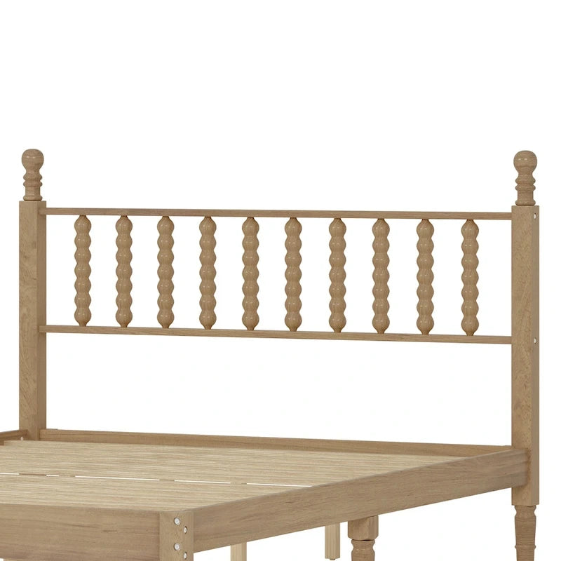 Lit plate-forme Queen avec tête de lit en forme de calebasse – Blanc / Noyer / Naturel, 1 personne