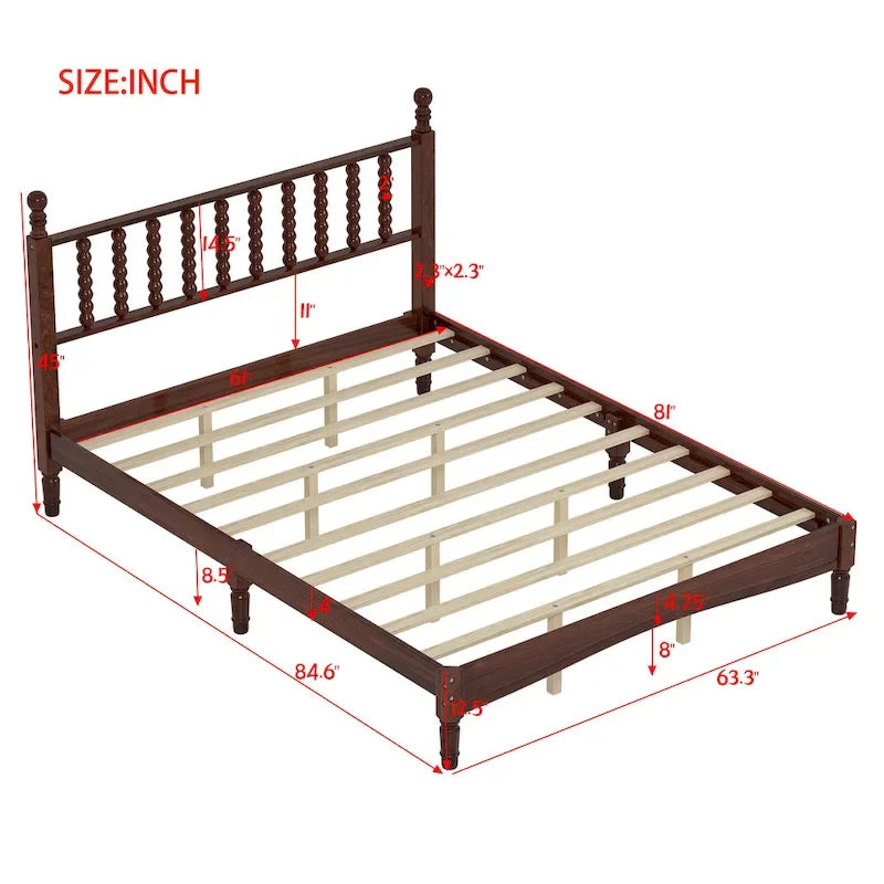 Lit plate-forme Queen avec tête de lit en forme de calebasse – Blanc / Noyer / Naturel, 1 personne