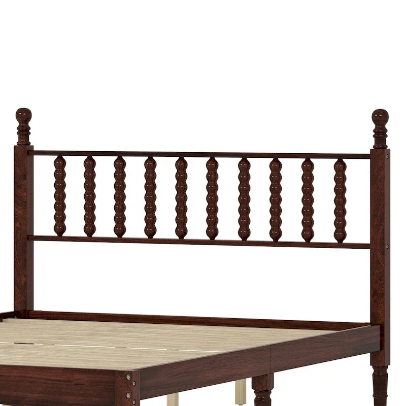 Lit plate-forme Queen avec tête de lit en forme de calebasse – Blanc / Noyer / Naturel, 1 personne