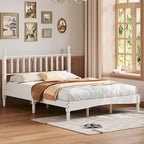 Lit plate-forme Queen avec tête de lit en forme de calebasse – Blanc / Noyer / Naturel, 1 personne