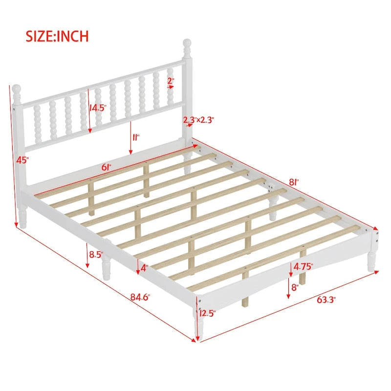 Lit plate-forme Queen avec tête de lit en forme de calebasse – Blanc / Noyer / Naturel, 1 personne