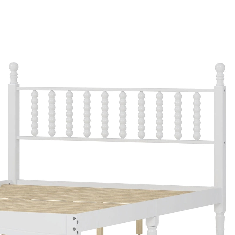 Lit plate-forme Queen avec tête de lit en forme de calebasse – Blanc / Noyer / Naturel, 1 personne