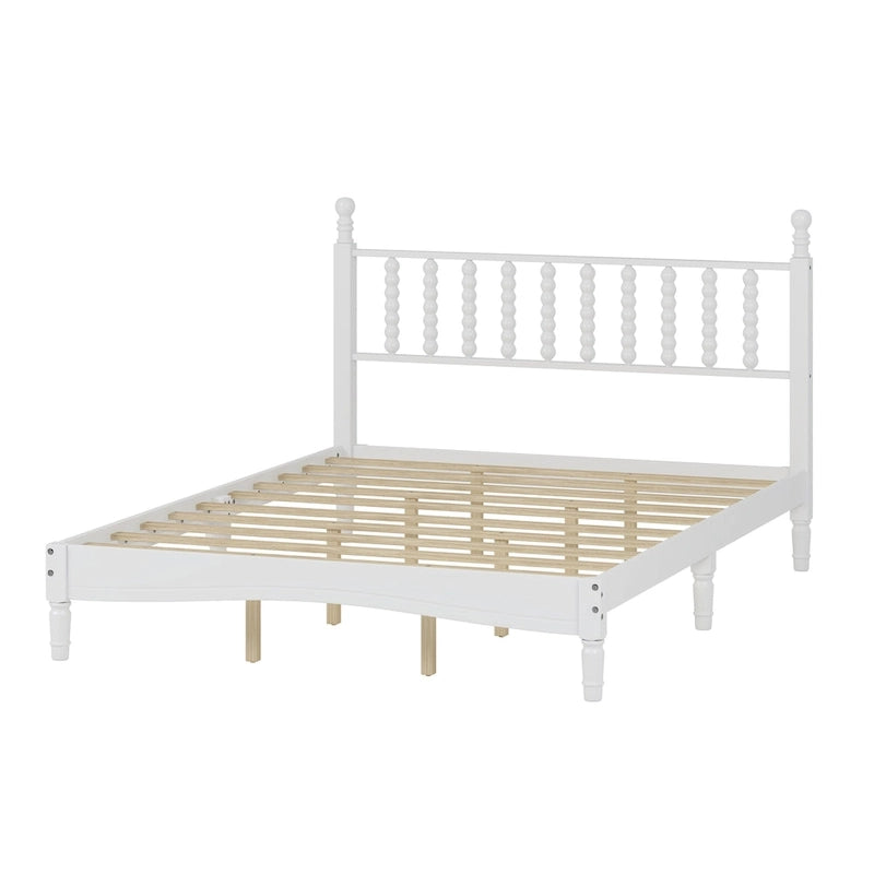 Lit plate-forme Queen avec tête de lit en forme de calebasse – Blanc / Noyer / Naturel, 1 personne