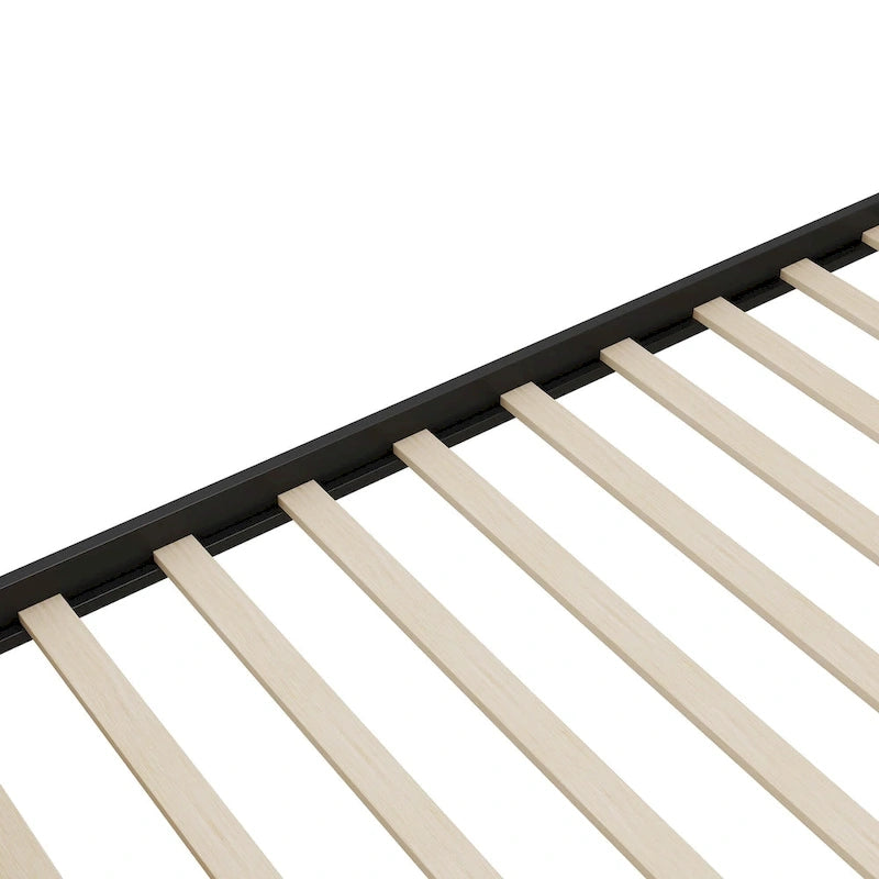 Lit plateforme de rangement Queen noir – Tête et pied de lit en rotin, 2 tiroirs