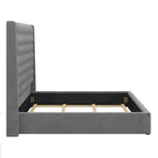 Lit king size rembourré avec tête de lit de 67,5 de haut avec capitonnage profond fait à la main, sommier tapissier requis, velours