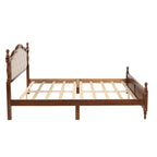 Lit Plateforme Queen Noyer avec Tête de Lit Rembourrée et Rangement, 2 Personnes