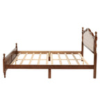 Lit Plateforme Queen Noyer avec Tête de Lit Rembourrée et Rangement, 2 Personnes