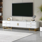 Meuble TV moderne blanc de 70 po avec rangement et tiroirs pour téléviseurs jusqu'à 65 po