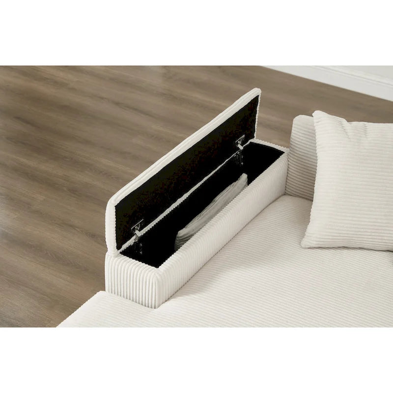 Canapé d'angle en velours côtelé vert / marron rougeâtre / beige / gris, méridienne réversible, 2 places