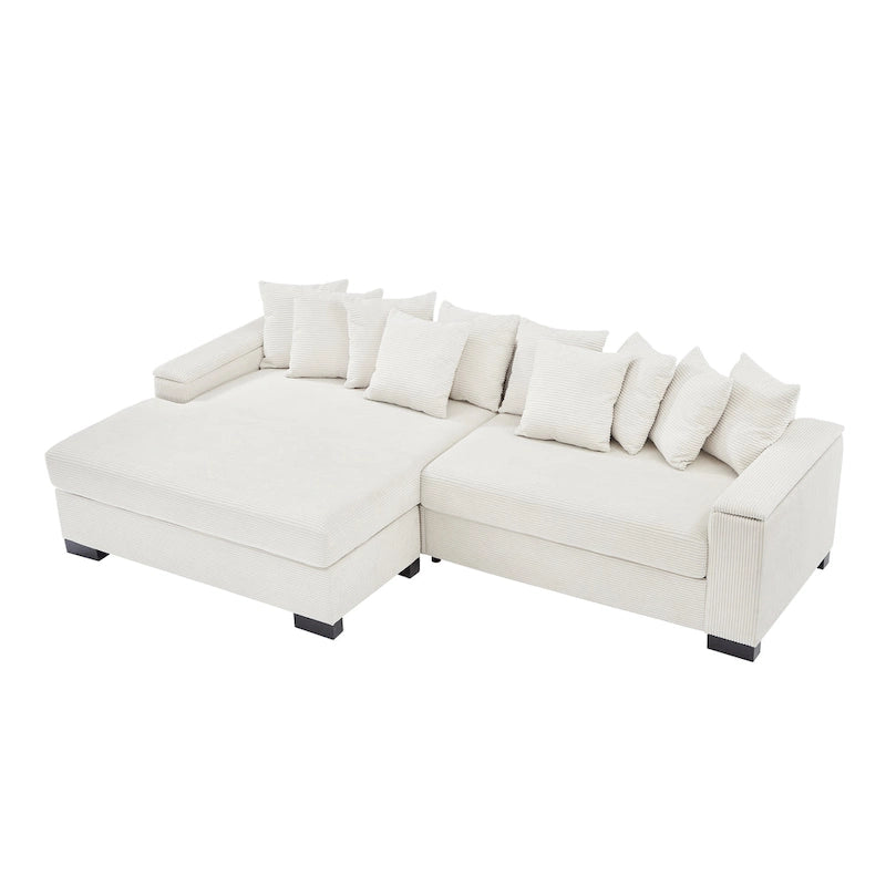 Canapé d'angle en velours côtelé vert / marron rougeâtre / beige / gris, méridienne réversible, 2 places