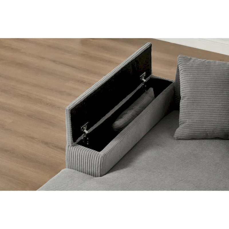 Canapé d'angle en velours côtelé vert / marron rougeâtre / beige / gris, méridienne réversible, 2 places