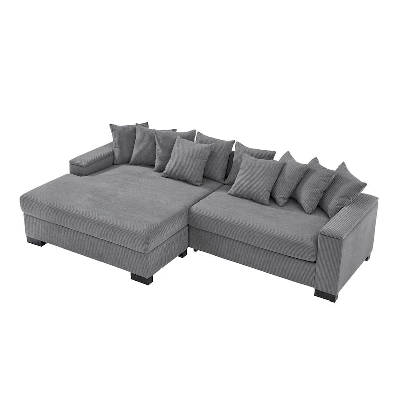 Canapé d'angle en velours côtelé vert / marron rougeâtre / beige / gris, méridienne réversible, 2 places
