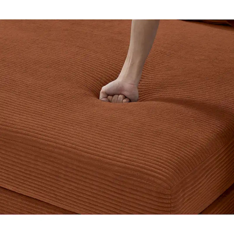 Canapé d'angle en velours côtelé vert / marron rougeâtre / beige / gris, méridienne réversible, 2 places