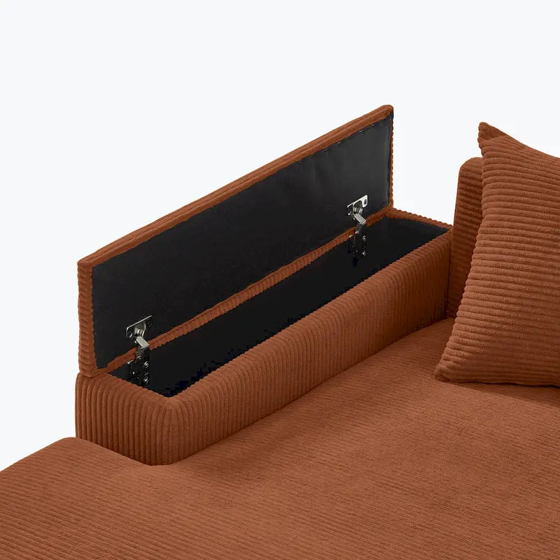 Canapé d'angle en velours côtelé vert / marron rougeâtre / beige / gris, méridienne réversible, 2 places