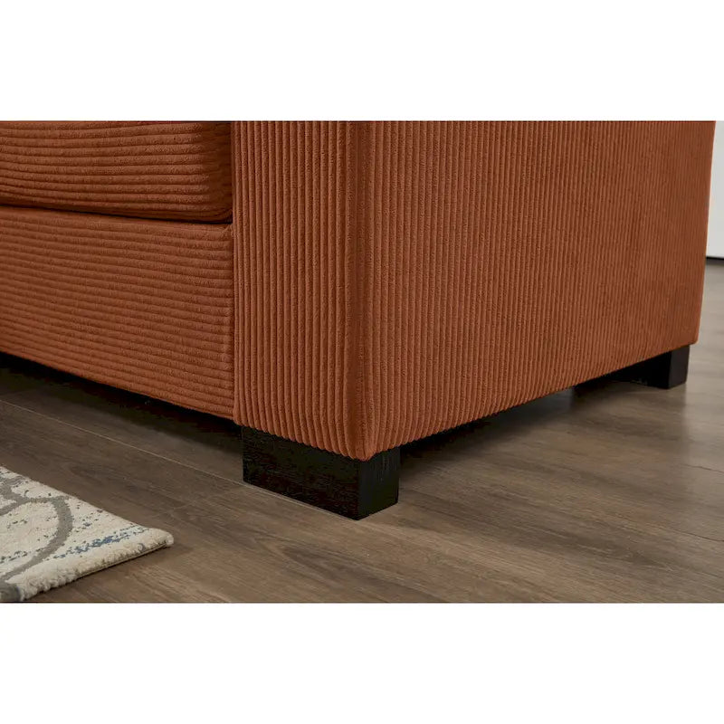 Canapé d'angle en velours côtelé vert / marron rougeâtre / beige / gris, méridienne réversible, 2 places