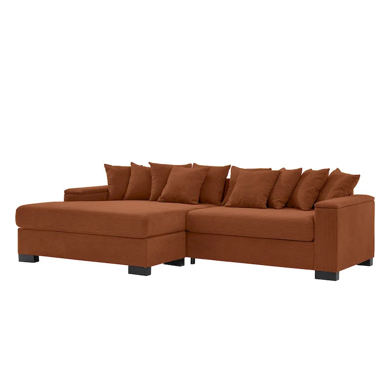 Canapé d'angle en velours côtelé vert / marron rougeâtre / beige / gris, méridienne réversible, 2 places