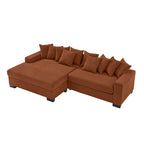 Canapé d'angle en velours côtelé vert / marron rougeâtre / beige / gris, méridienne réversible, 2 places