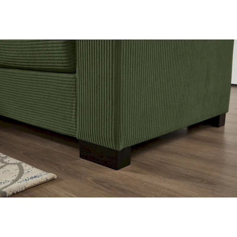 Canapé d'angle en velours côtelé vert / marron rougeâtre / beige / gris, méridienne réversible, 2 places