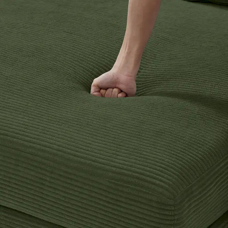 Canapé d'angle en velours côtelé vert / marron rougeâtre / beige / gris, méridienne réversible, 2 places