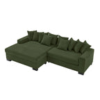 Canapé d'angle en velours côtelé vert / marron rougeâtre / beige / gris, méridienne réversible, 2 places