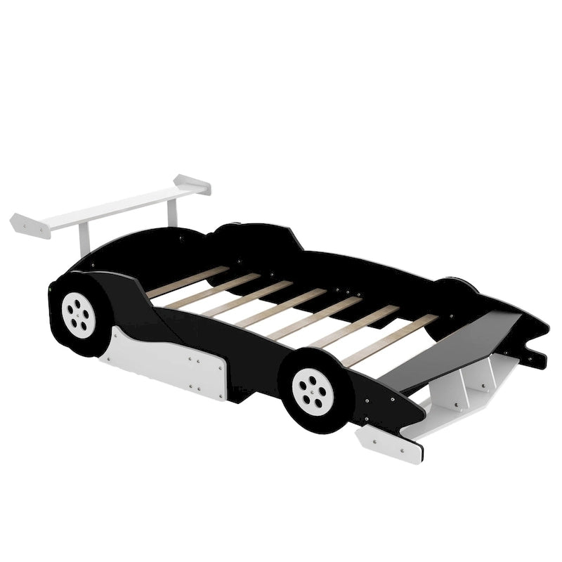 Lit plateforme complet en forme de voiture de course rouge/bleue/noire avec barrière de sécurité, pour 1 personne