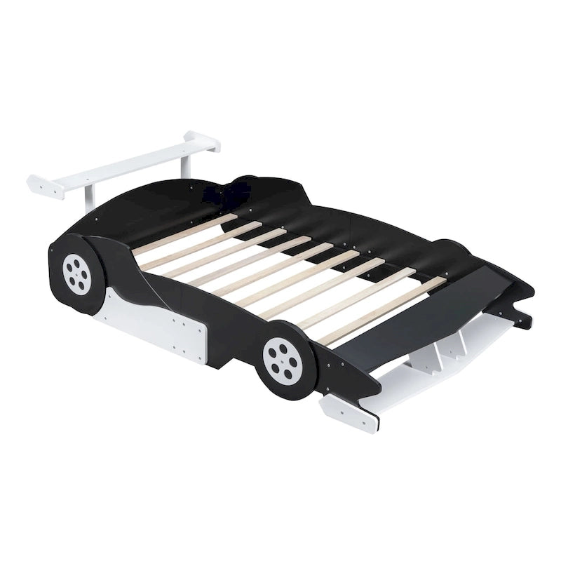 Lit plateforme complet en forme de voiture de course rouge/bleue/noire avec barrière de sécurité, pour 1 personne