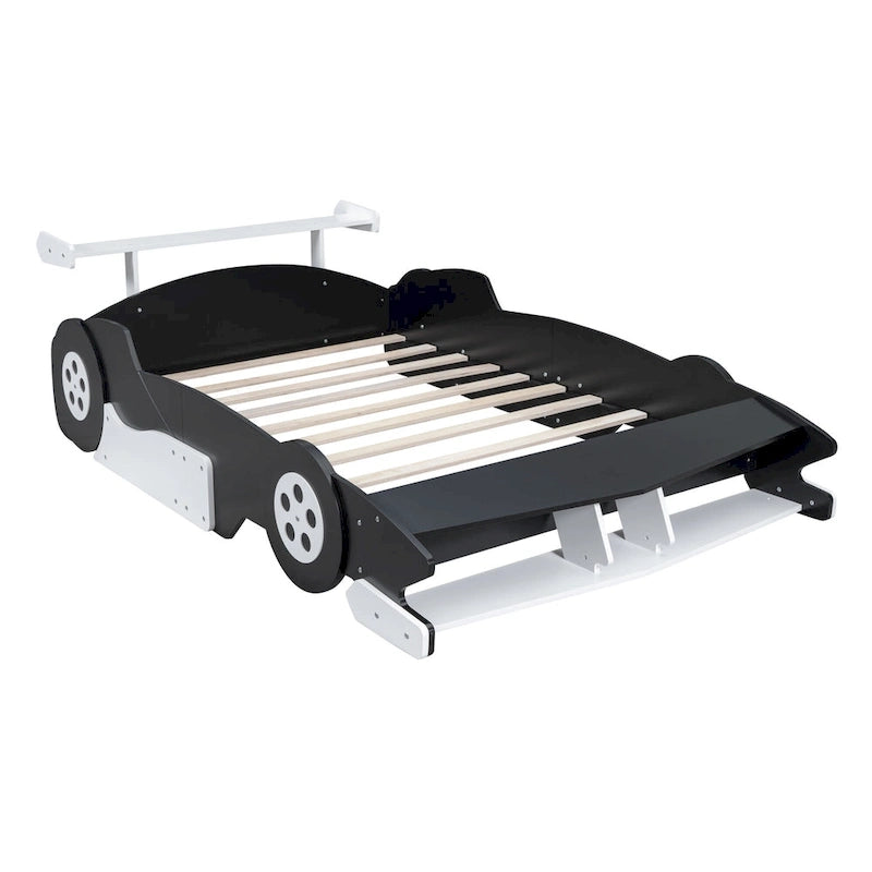 Lit plateforme complet en forme de voiture de course rouge/bleue/noire avec barrière de sécurité, pour 1 personne