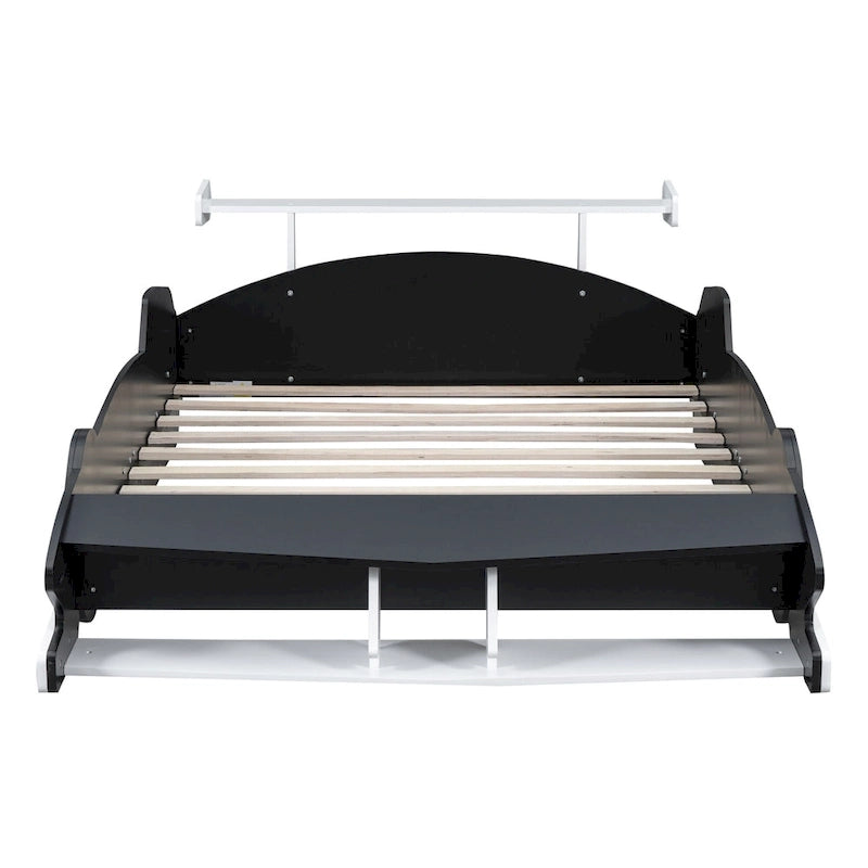 Lit plateforme complet en forme de voiture de course rouge/bleue/noire avec barrière de sécurité, pour 1 personne