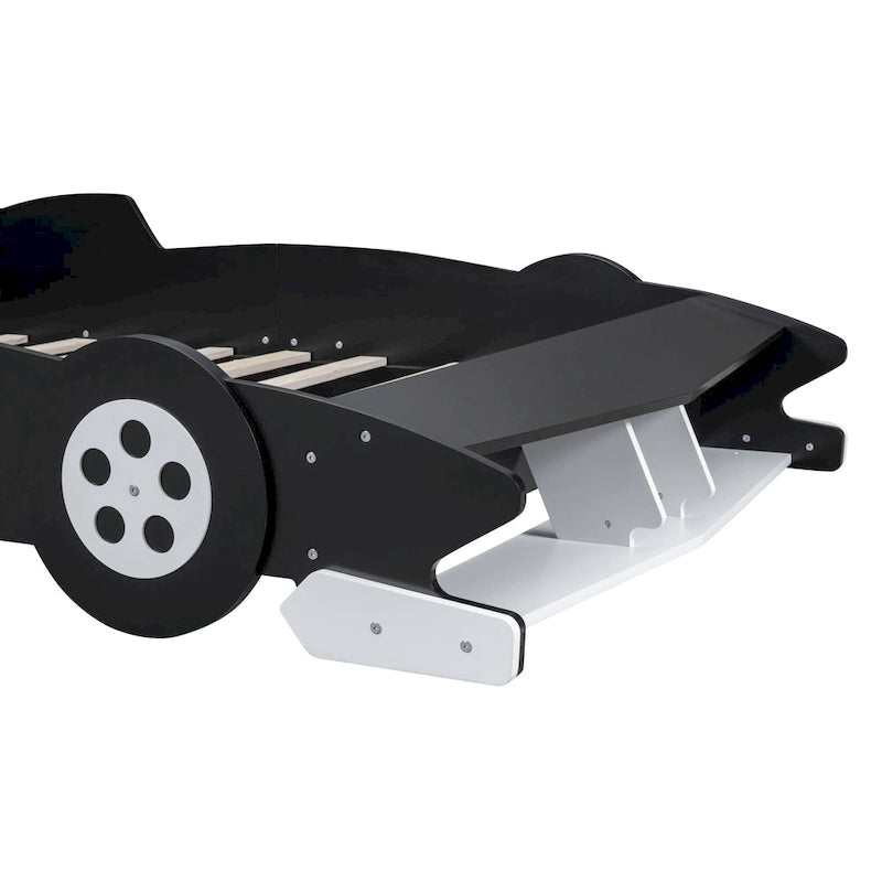 Lit plateforme complet en forme de voiture de course rouge/bleue/noire avec barrière de sécurité, pour 1 personne