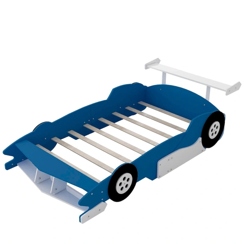 Lit plateforme complet en forme de voiture de course rouge/bleue/noire avec barrière de sécurité, pour 1 personne