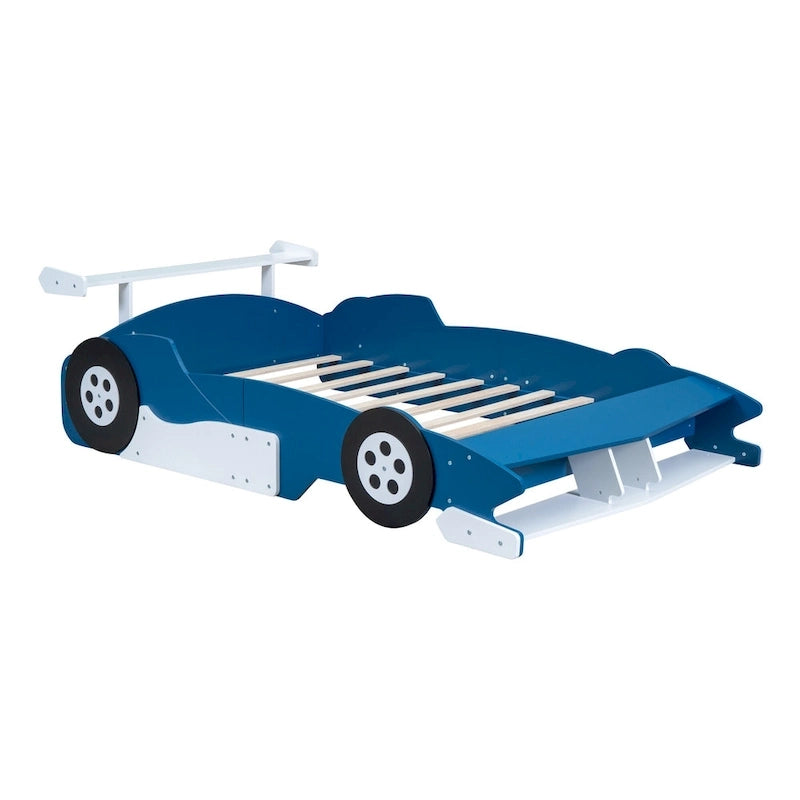 Lit plateforme complet en forme de voiture de course rouge/bleue/noire avec barrière de sécurité, pour 1 personne