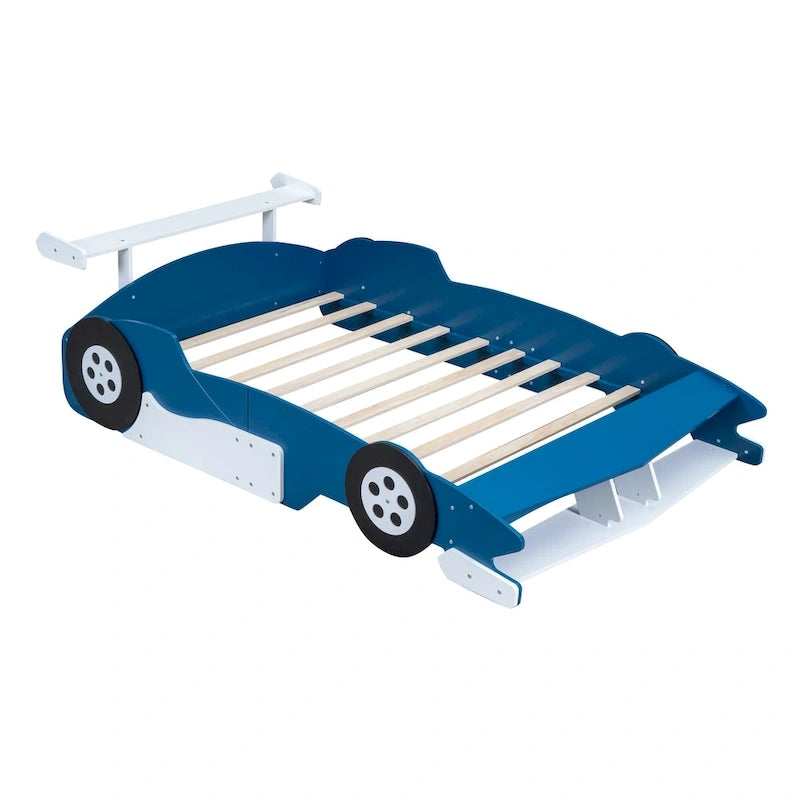 Lit plateforme complet en forme de voiture de course rouge/bleue/noire avec barrière de sécurité, pour 1 personne