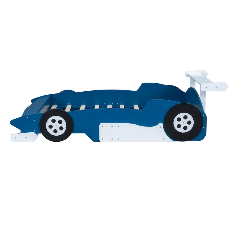 Lit plateforme complet en forme de voiture de course rouge/bleue/noire avec barrière de sécurité, pour 1 personne