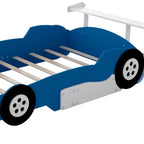 Lit plateforme complet en forme de voiture de course rouge/bleue/noire avec barrière de sécurité, pour 1 personne