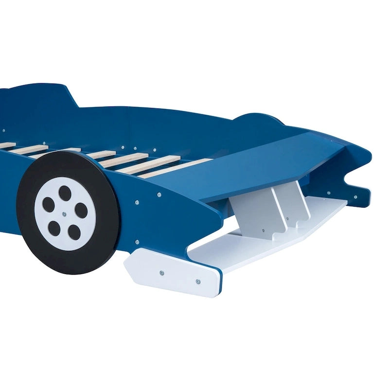 Lit plateforme complet en forme de voiture de course rouge/bleue/noire avec barrière de sécurité, pour 1 personne
