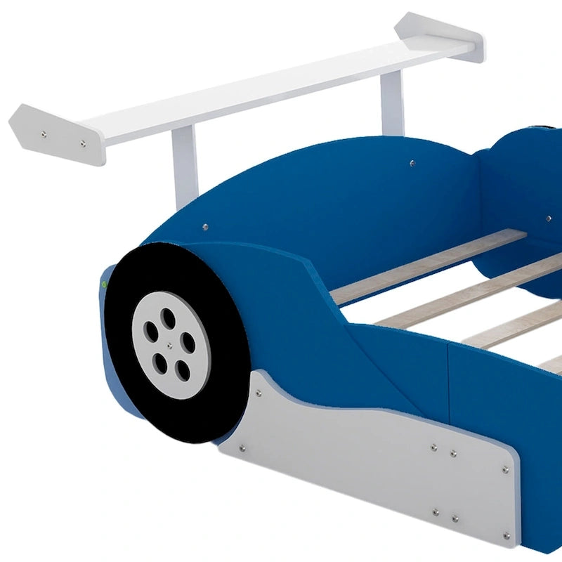 Lit plateforme complet en forme de voiture de course rouge/bleue/noire avec barrière de sécurité, pour 1 personne