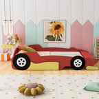 Lit plateforme complet en forme de voiture de course rouge/bleue/noire avec barrière de sécurité, pour 1 personne