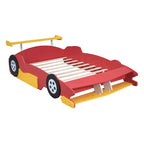 Lit plateforme complet en forme de voiture de course rouge/bleue/noire avec barrière de sécurité, pour 1 personne