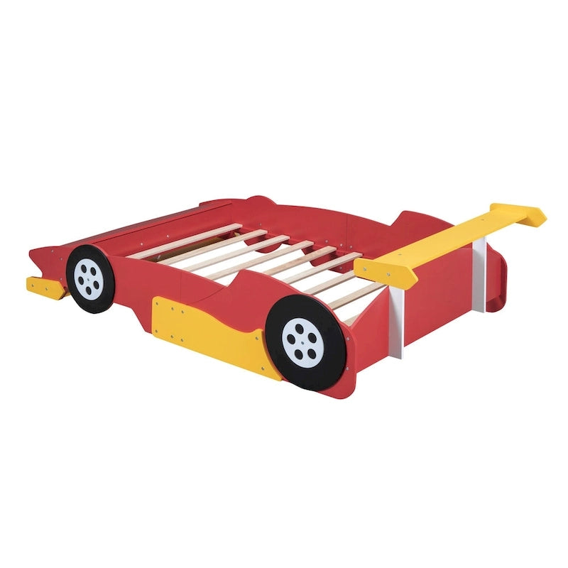 Lit plateforme complet en forme de voiture de course rouge/bleue/noire avec barrière de sécurité, pour 1 personne