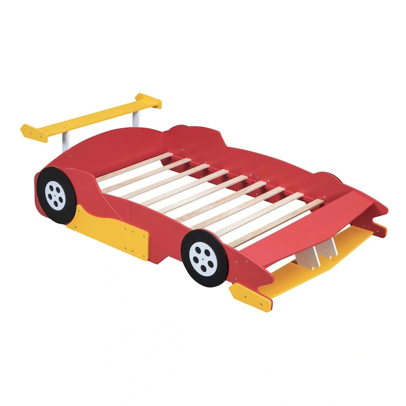 Lit plateforme complet en forme de voiture de course rouge/bleue/noire avec barrière de sécurité, pour 1 personne